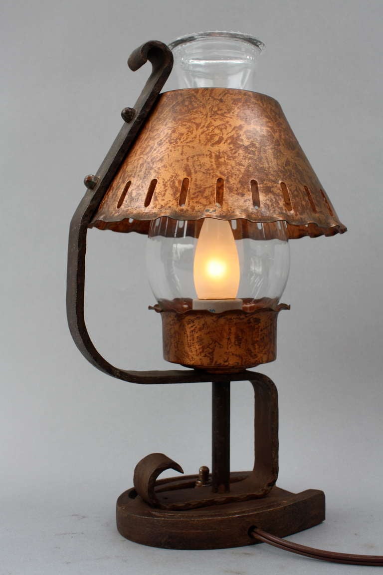 Mid-20th Century 1930's Pair of Monterey Period Copper Shade Table Lamps