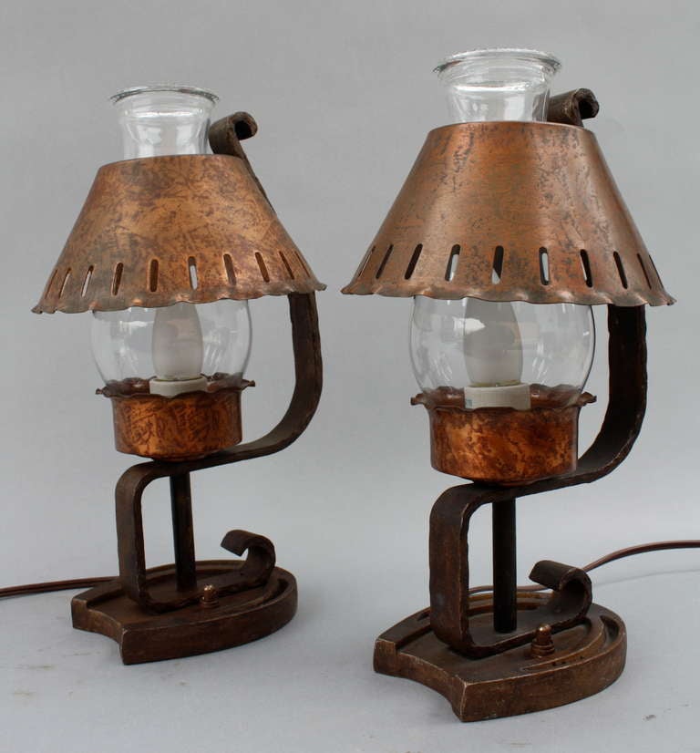 Hard to find lamps. Original copper lamp shades.