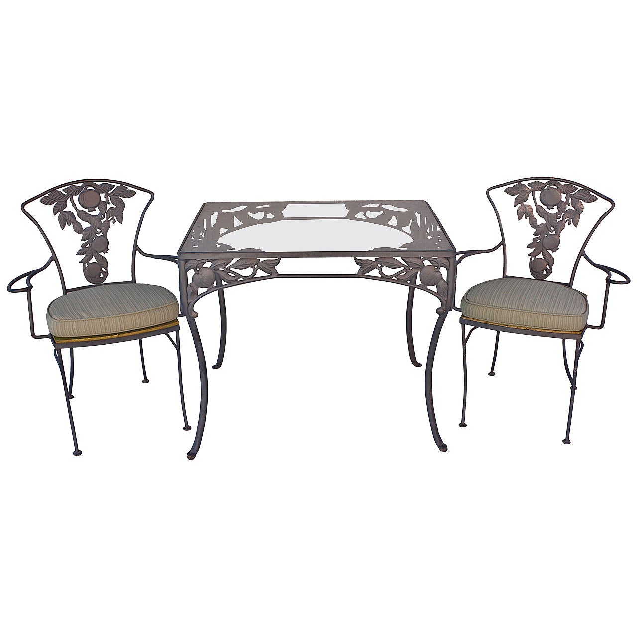 1940s Pomegranate Patio Set, Table and Two Chairs