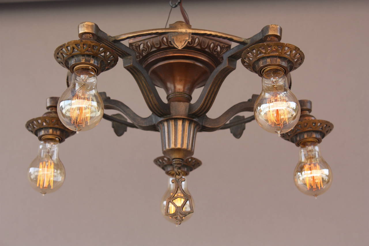 Handsome 1920s Five-Light Ceiling Mount