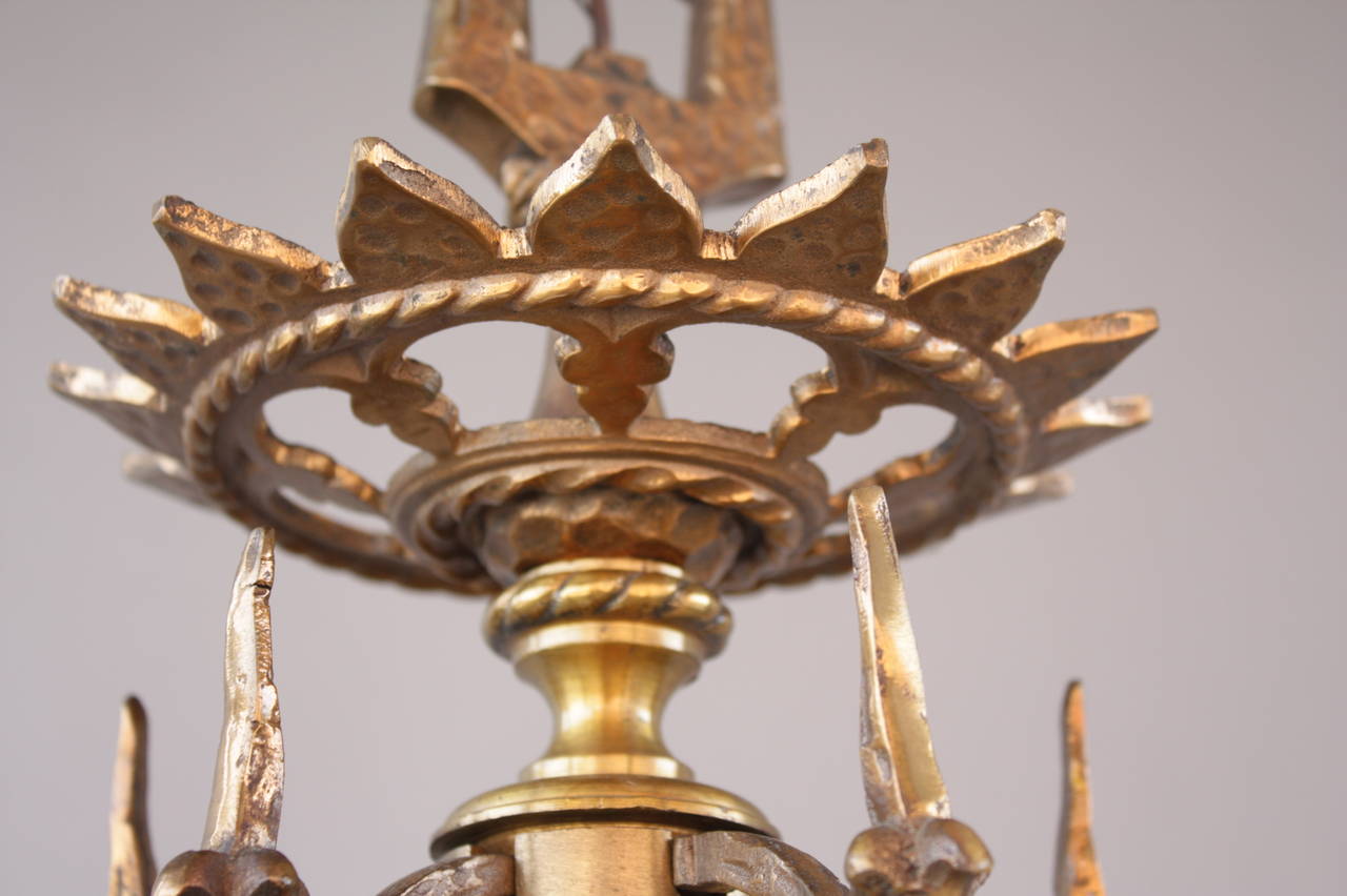Antique 1920s Polychrome Chandelier with Bird Motif 2