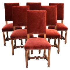 Set Of 6 Mohair Dining Room Chair, c. 1920's