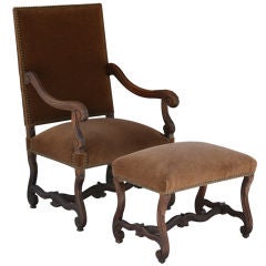 Classic 1920's Upholstered Armchair w/ Matching Ottoman