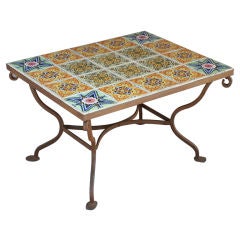 Large 1920's Tile Table with Wrought Iron Base