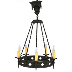 1920's Wrought Iron Chandelier with Quatrefoil Design