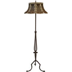 Antique Wrought Iron Floor Lamp with Metal Screen Shade