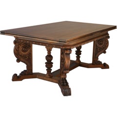 Very Long Carved Walnut Dining Room Table