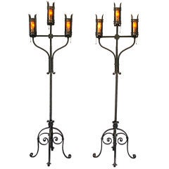 Pair Of Wrought Iron Spanish Revival Torchieres
