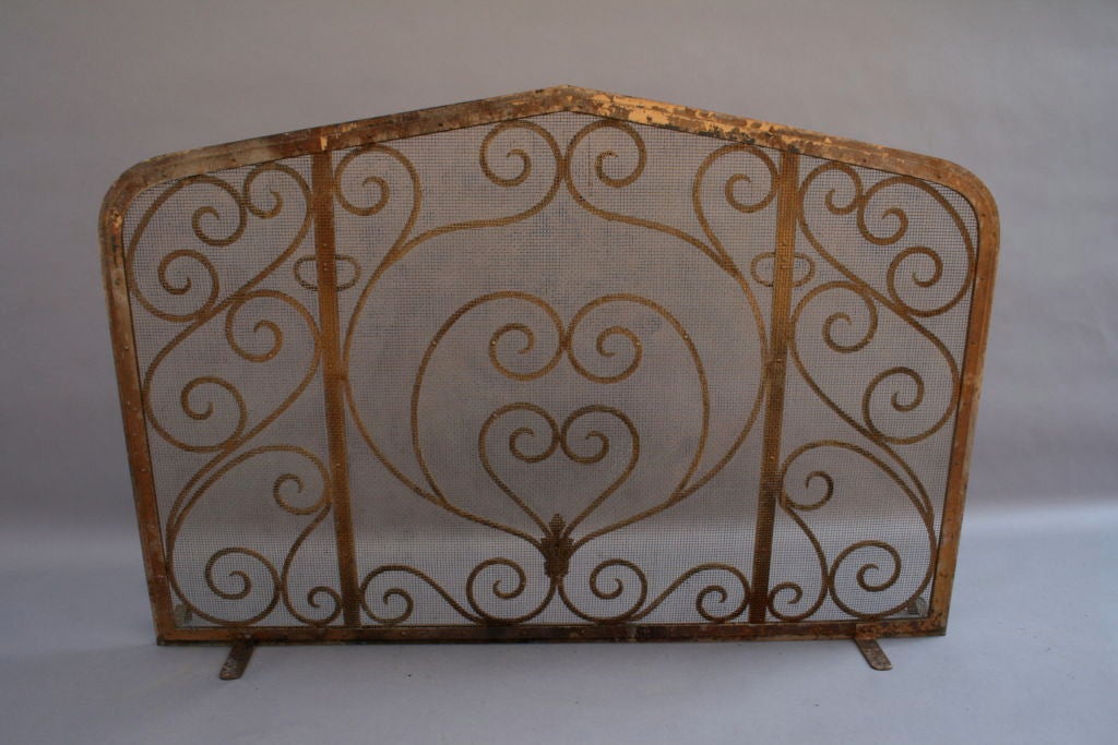 1920's Fire Screen with Iron Scrollwork 5