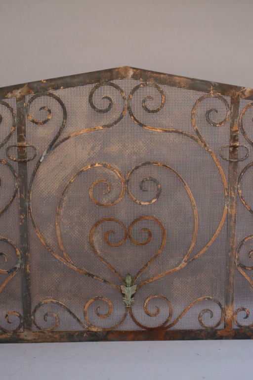 American 1920's Fire Screen with Iron Scrollwork