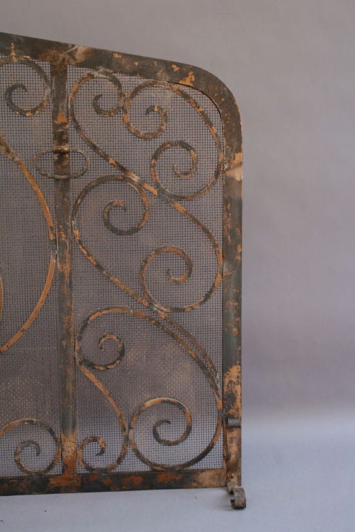20th Century 1920's Fire Screen with Iron Scrollwork