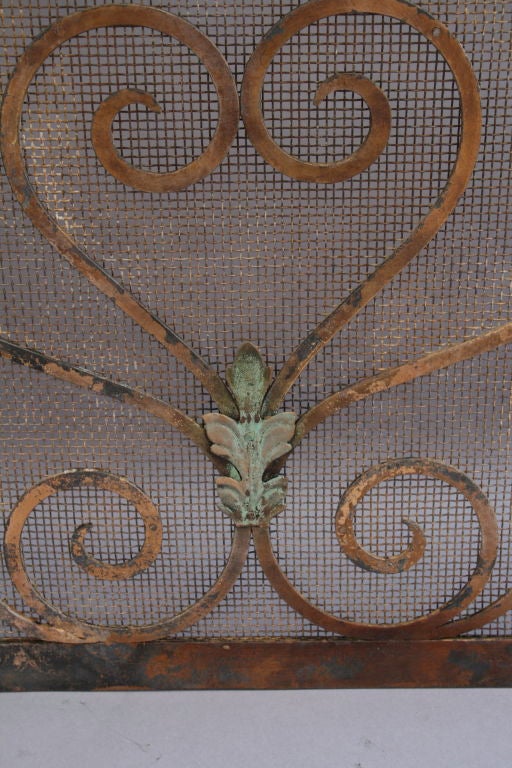 Wrought Iron 1920's Fire Screen with Iron Scrollwork