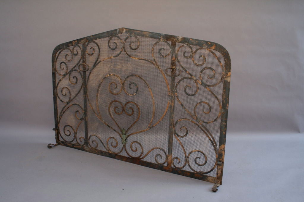 1920's Fire Screen with Iron Scrollwork 3