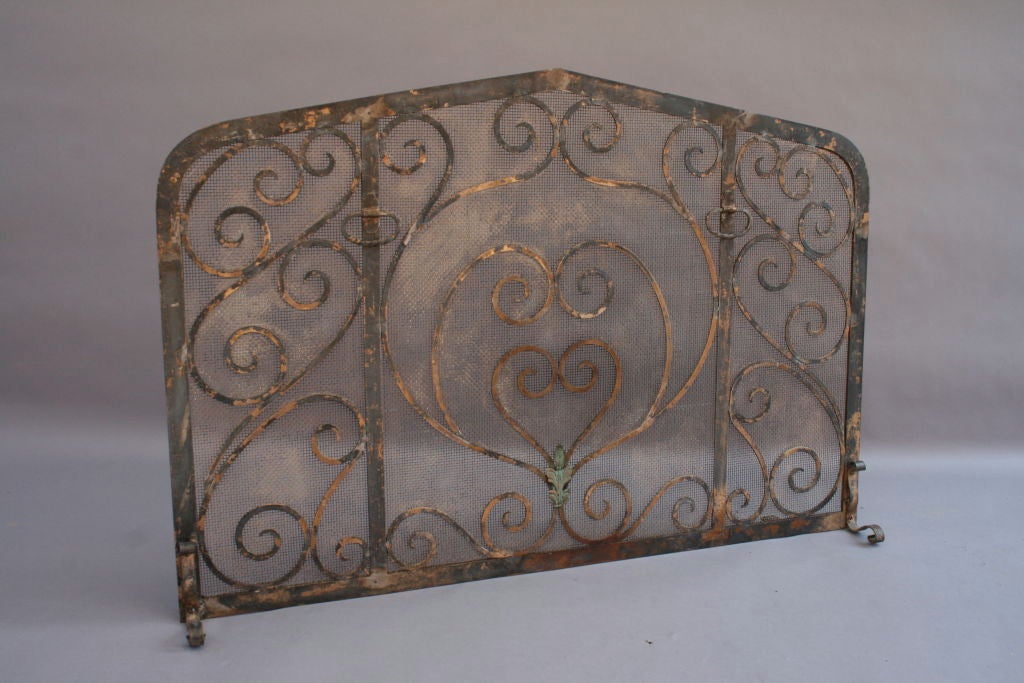 1920's Fire Screen with Iron Scrollwork 4