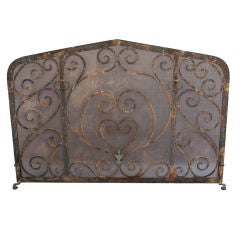 Antique 1920's Fire Screen with Iron Scrollwork