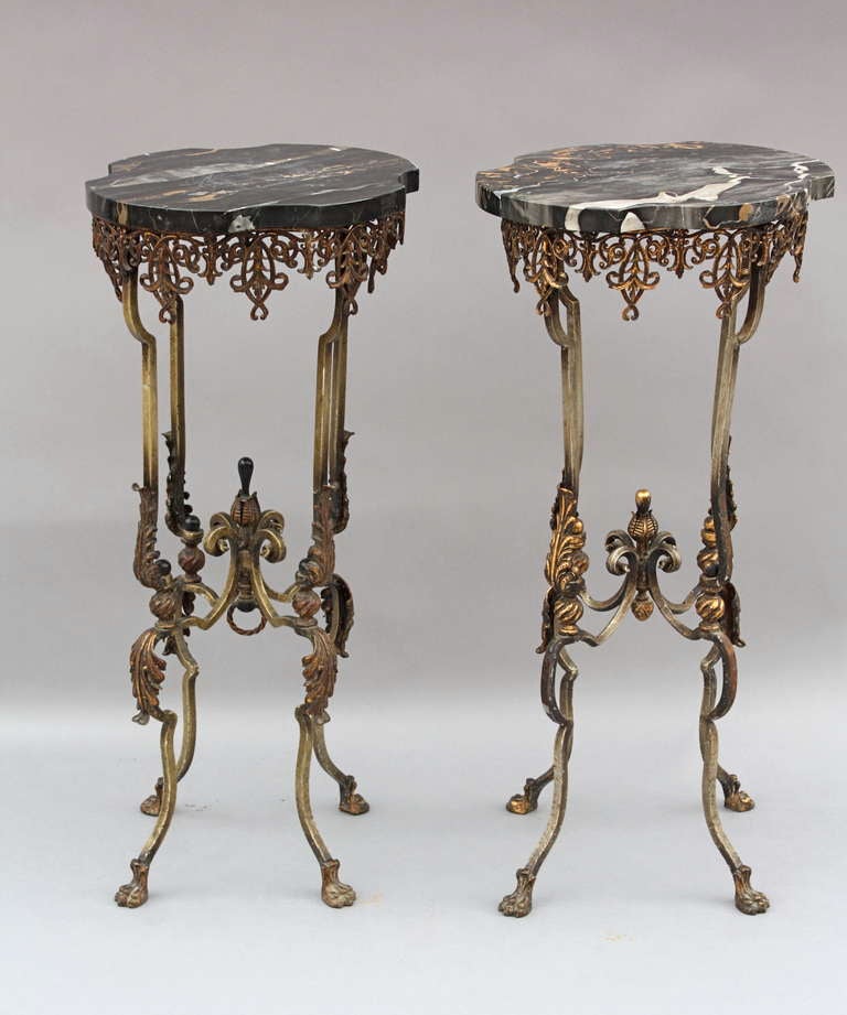 Pair 1920's Marble-topped Side Tables