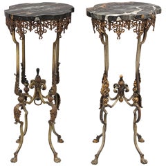 Pair 1920's Marble-topped Side Tables