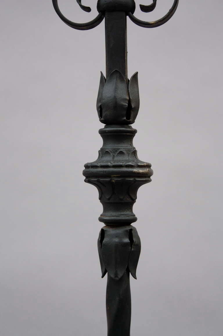 Antique Wrought Iron 3-light Torchiere circa 1920's 2