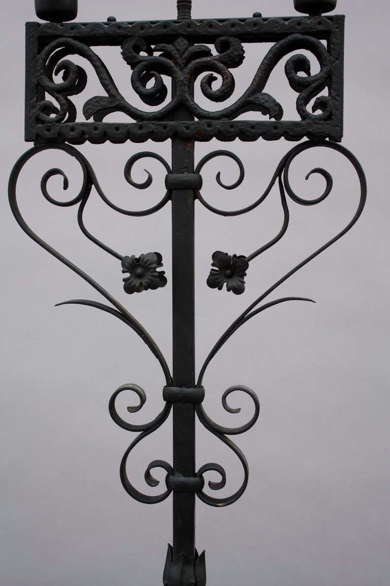 American Antique Wrought Iron 3-light Torchiere circa 1920's