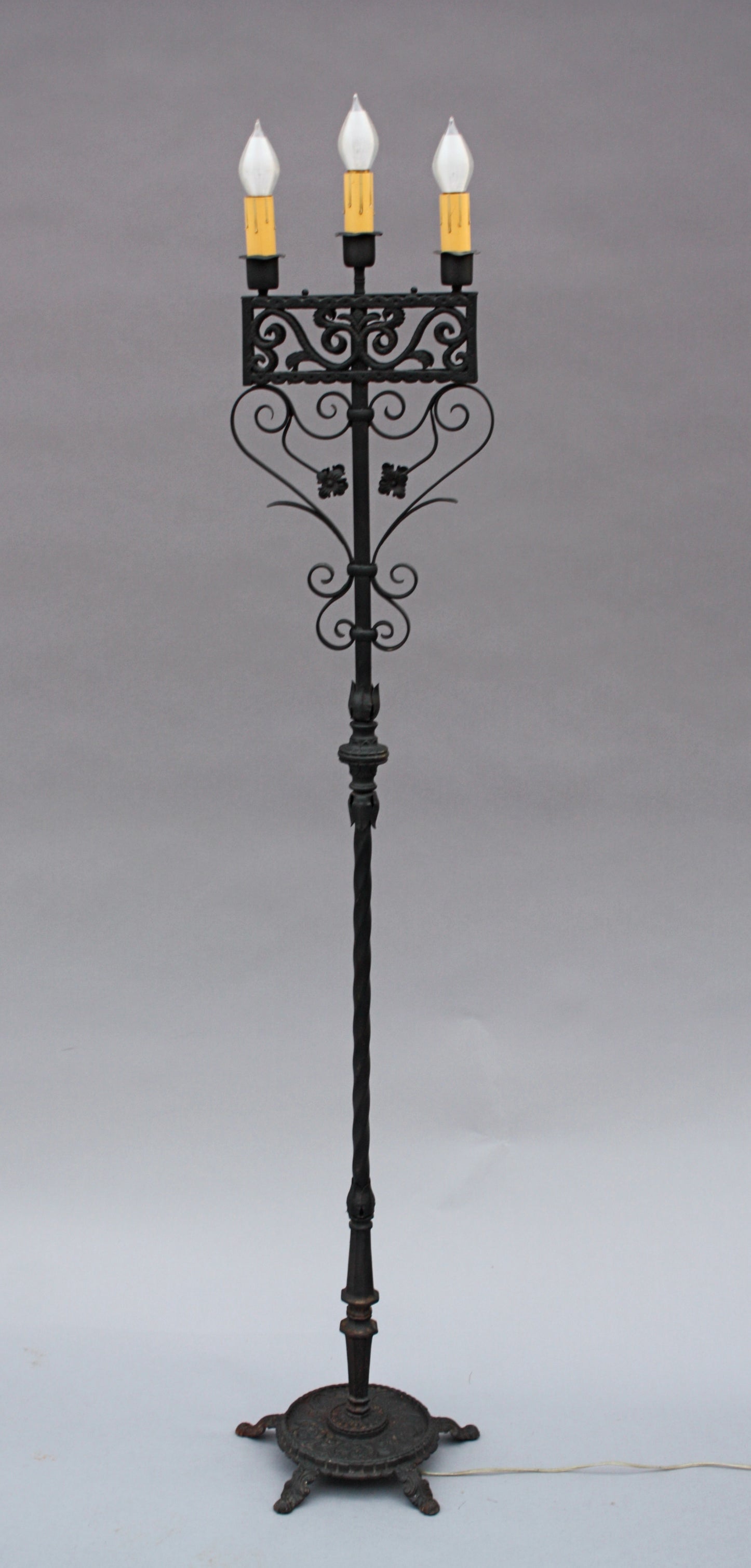 Antique Wrought Iron 3-light Torchiere circa 1920's