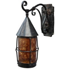 Antique Wrought Iron And Mica Exterior Lantern
