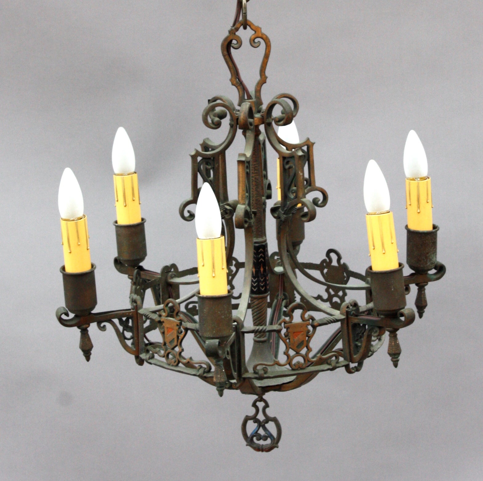 Antique Bronze Polychrome Chandelier