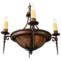 1920s Small Scale 5 Light Spanish Revival Chandelier