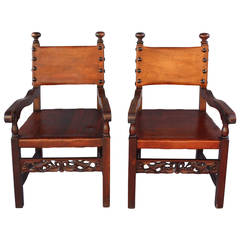 Pair of 1920s Carved Armchairs with Bird Motif