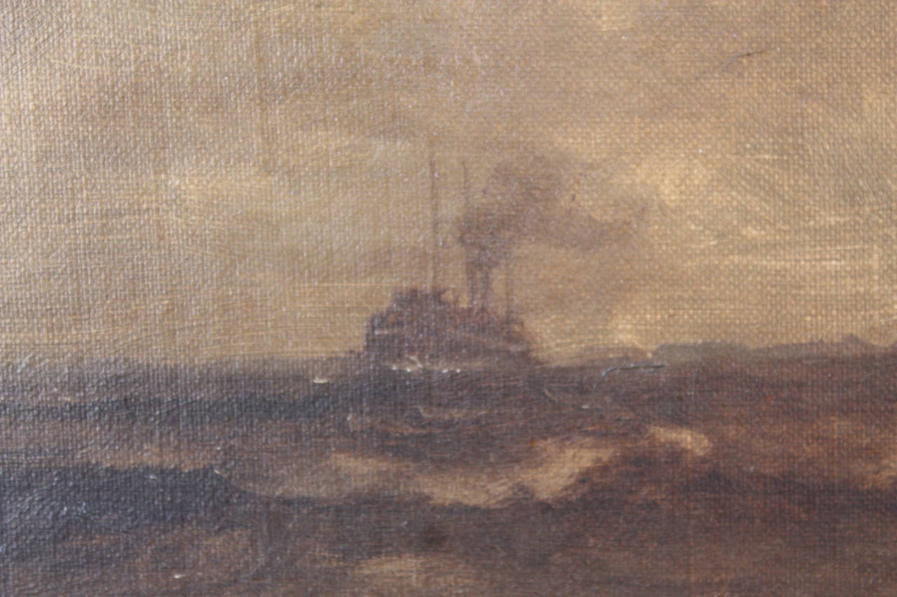 Late 19th Century 19th Century Seascape with Steam Ship by P F Lund For Sale