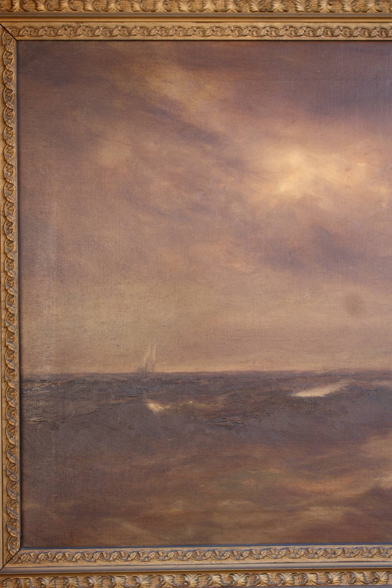 Signed oil painting by PF Lund in original gilt frame,1894. The Painting has not been cleaned. Frame measures 47.5” W x 35.75” H Image is 35.5” W x 23.5”