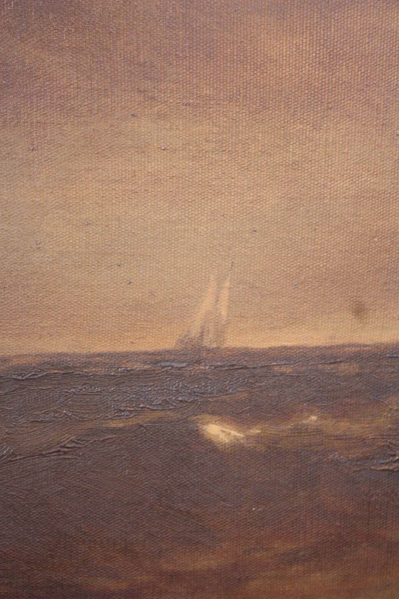 19th Century Oil Painting of Coast by P.F. Lund In Good Condition For Sale In Pasadena, CA