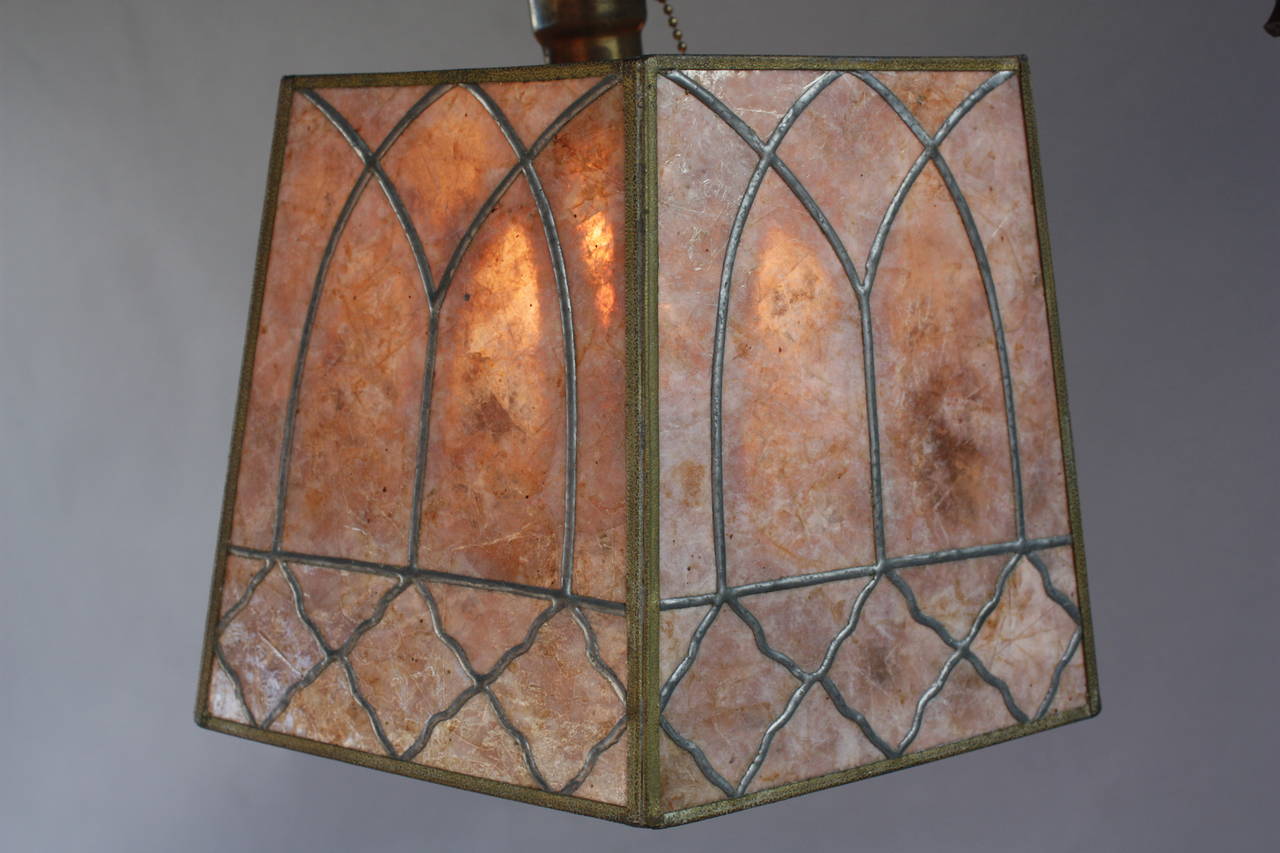 Early 20th Century 1920s Bridge Lamp with Original Mica Shade