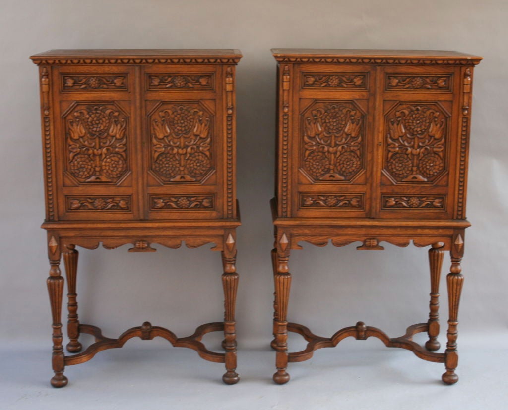 Pair of Elaborately Carved 1920's Cabinets