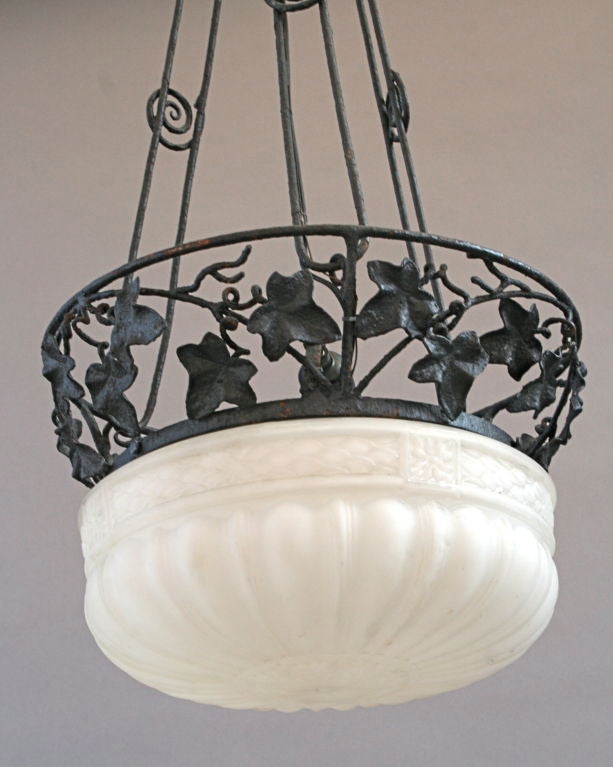 20th Century Wrought Iron Deco Chandelier For Sale