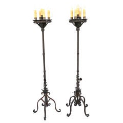Pair Tall Electrified Wrought Iron Torchieres