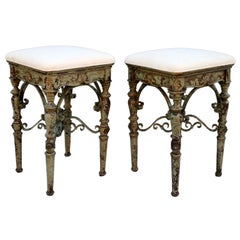 Pair of Lovely Iron and Wood Stools Pair of Lovely Iron and Wood Stools