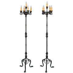 Pair 1920's Wrought Iron Torchieres