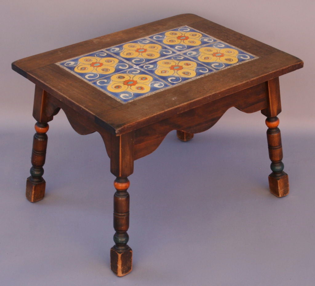 Original 1920's Polychrome tile table.  D&M Spanish tin-glazed geometric tiles.  The D&M cie was in operation from 1928-1939 in Los Angeles. This tile company had tile installation The Mission Inn in Riverside, Balboa Park in San Diego.