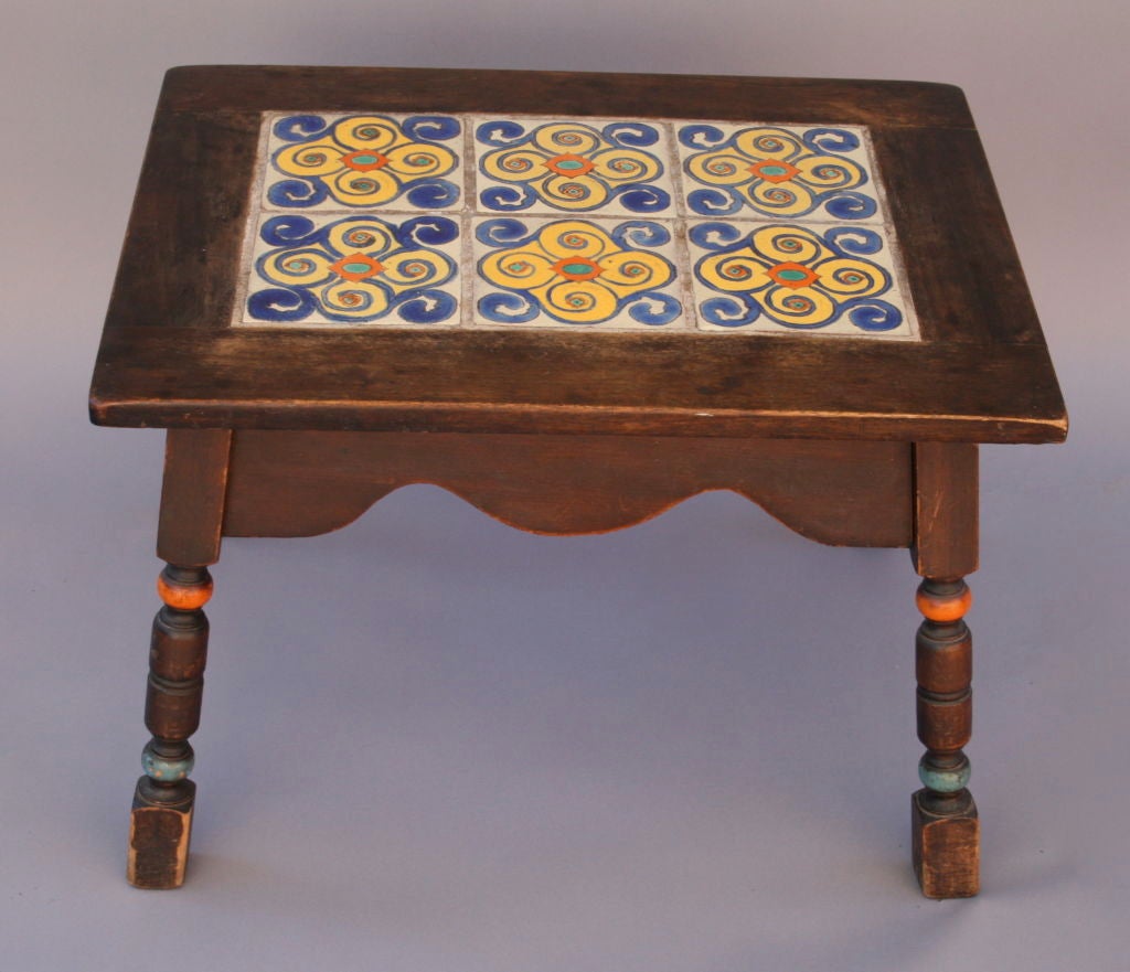 Original 1920's Polychrome tile table. D&M Spanish tin-glazed geometric tiles. The D&M cie was in operation from 1928-1939 in Los Angeles. This tile company had tile installation The Mission Inn in Riverside, Balboa Park in San Diego.