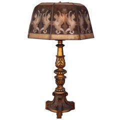 Antique Gilt Carved Wood Lamp With Griffin Shade