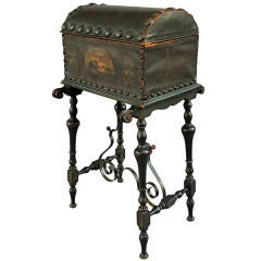 Small Leather Painted Trunk On Stand