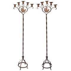 Pair Of Standing Candelabra With Galleon Motif