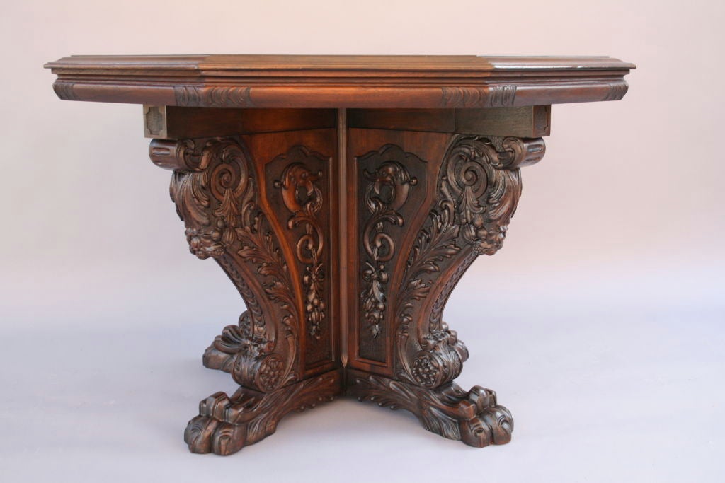 Octagonal Carved Walnut Center Table