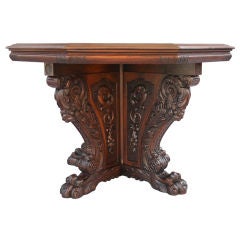 Antique Octagonal Carved Walnut Center Table