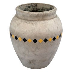 Antique Hillside Urn with Black and Yellow Chicklet Tiles