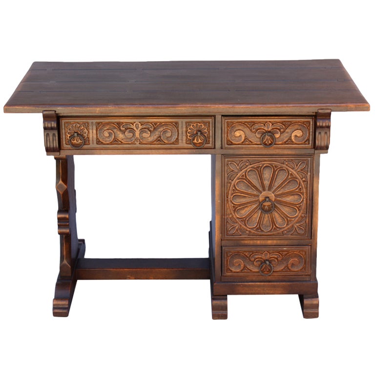 Spanish Revival Carved Desk at 1stDibs