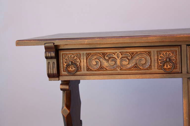 Oak Spanish Revival Carved Desk