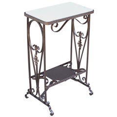 Wrought Iron and Marble Stand or Side Table