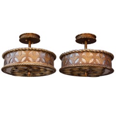 Pair Mica-lined Ceiling Fixtures