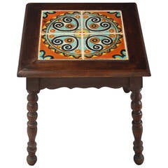 Antique California Spanish Revival Table with Tudor Tiles